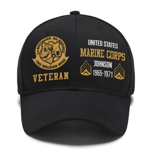 Marine Corps Veteran Cap, Customized Us Veteran Marines Battalion Proudly Served Embroidered Cap, Embroidered Dad Hat