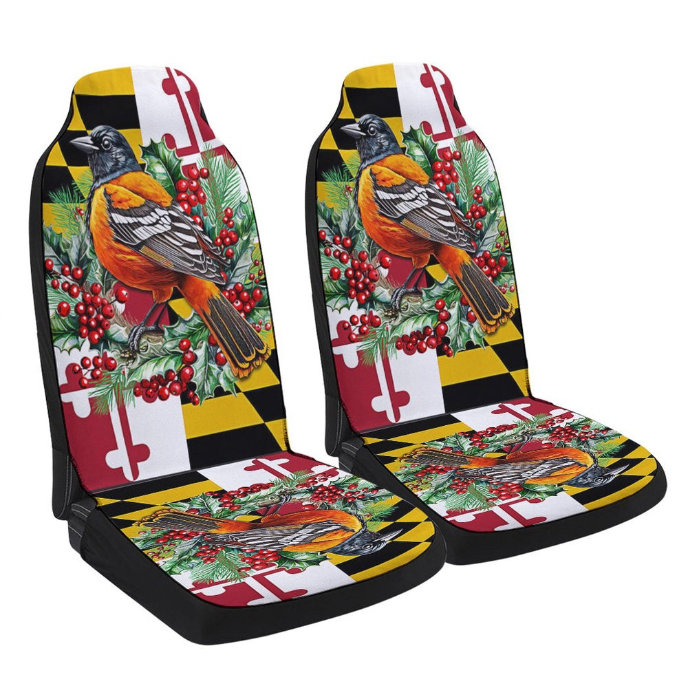 Maryland Christmas Baltimore Oriole Bird and Christmas Wreath Cars Seat Cover, Christmas Car Seat Covers, Car Decor Gift