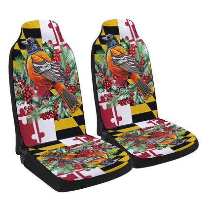 Maryland Christmas Baltimore Oriole Bird and Christmas Wreath Cars Seat Cover, Christmas Car Seat Covers, Car Decor Gift