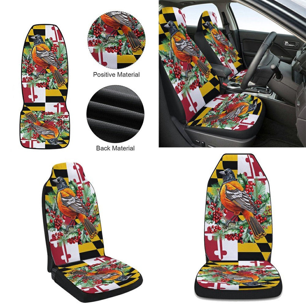 Maryland Christmas Baltimore Oriole Bird and Christmas Wreath Cars Seat Cover, Christmas Car Seat Covers, Car Decor Gift