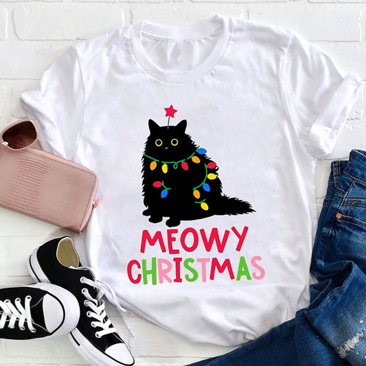Meowy Christmas T Shirt, Merry T Shirt, Unisex Christmas Shirts