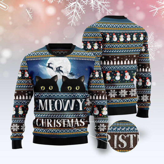 Meowy Christmas Ugly Christmas Sweater, Funny Xmas Sweater, Sweater Xmas