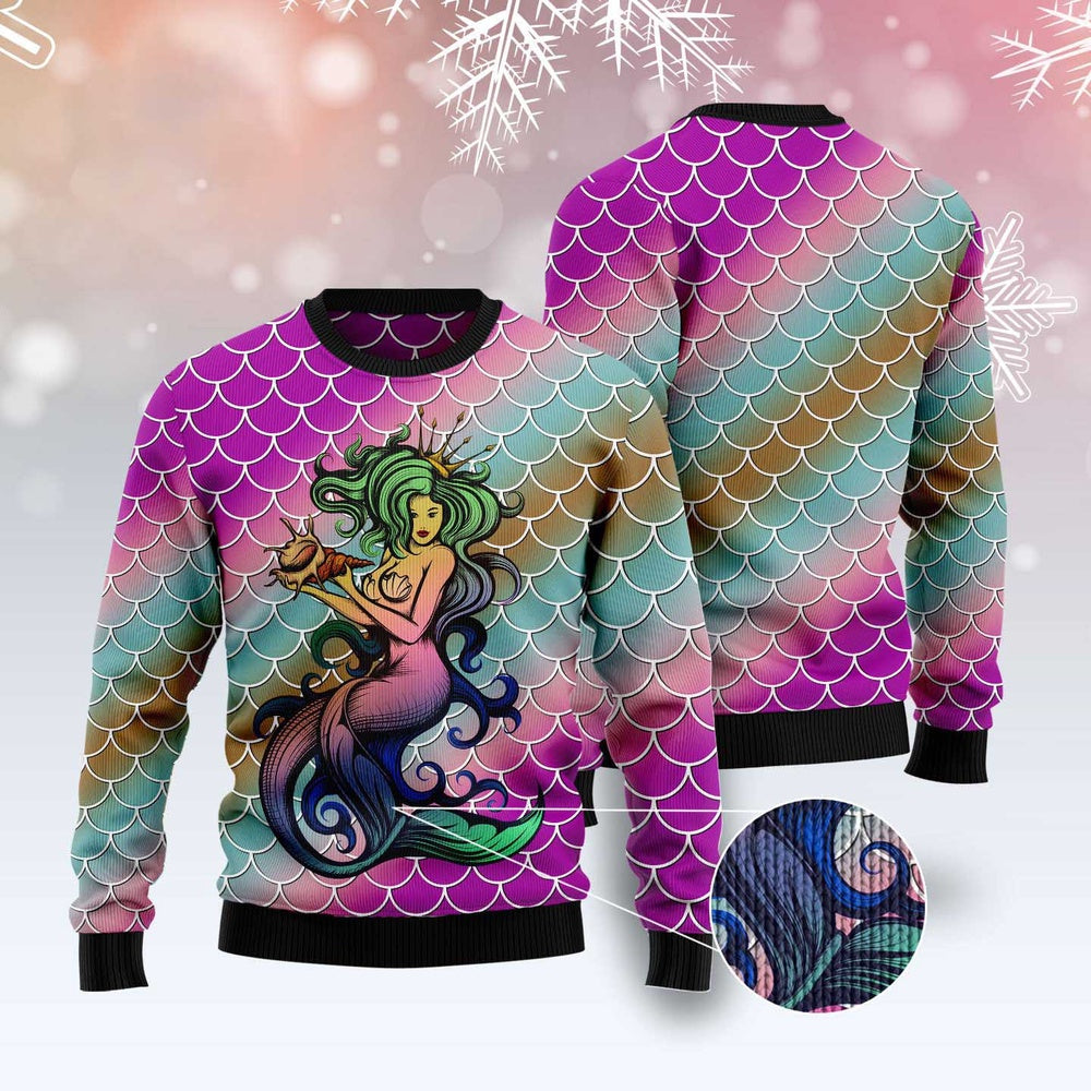 Mermaid Light Ugly Christmas Sweater, Funny Xmas Sweater, Sweater Xmas