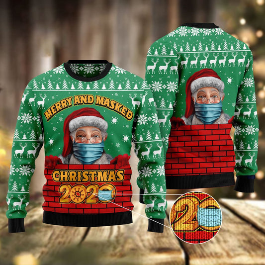 Merry And Masked Ugly Christmas Sweater, Funny Xmas Sweater, Sweater Xmas