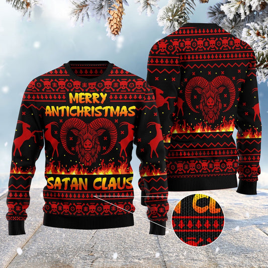 Merry Antichristmas Satan Claus Ugly Christmas Sweater, Funny Xmas Sweater, Sweater Xmas