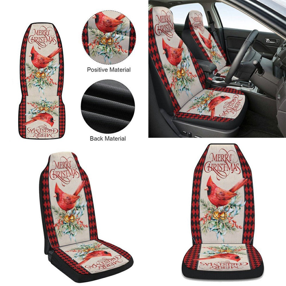 Merry Christmas Cardinal Cars Seat Cover, Christmas Car Seat Covers, Car Decor Gift