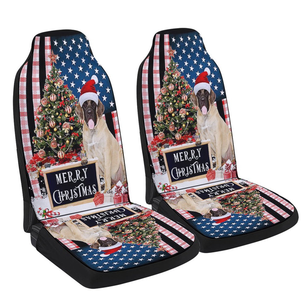 Merry Christmas English Mastiff Cars Seat Cover, Christmas Car Seat Covers, Car Decor Gift
