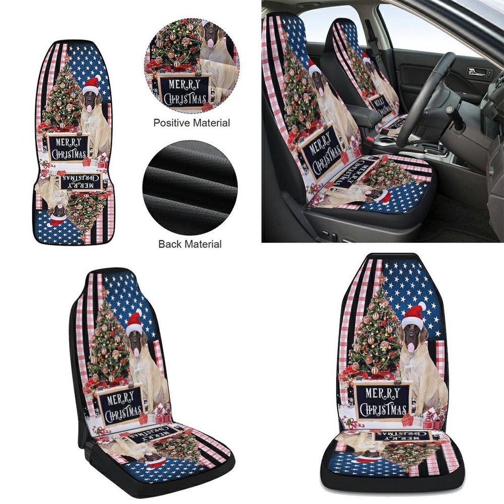 Merry Christmas English Mastiff Cars Seat Cover, Christmas Car Seat Covers, Car Decor Gift