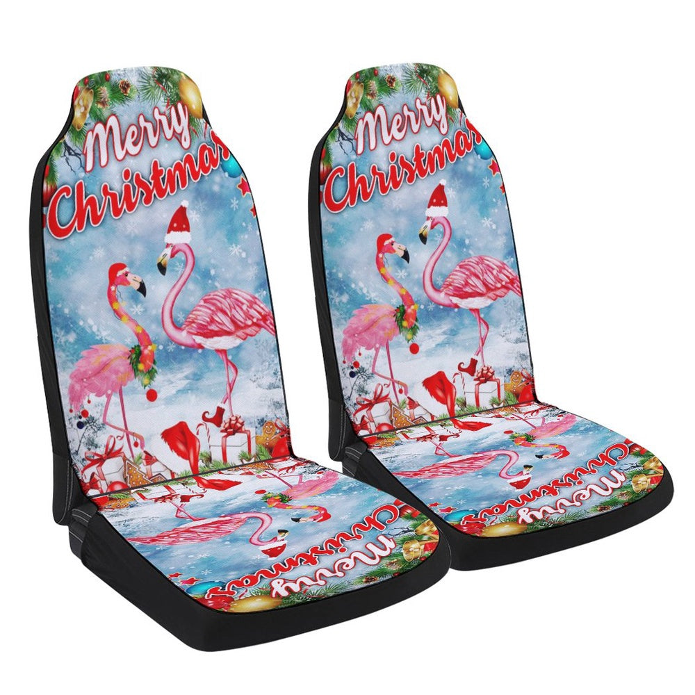 Merry Christmas Flamingo Cars Seat Cover, Christmas Car Seat Covers, Car Decor Gift