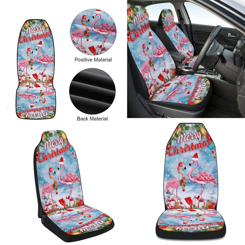 Merry Christmas Flamingo Cars Seat Cover, Christmas Car Seat Covers, Car Decor Gift
