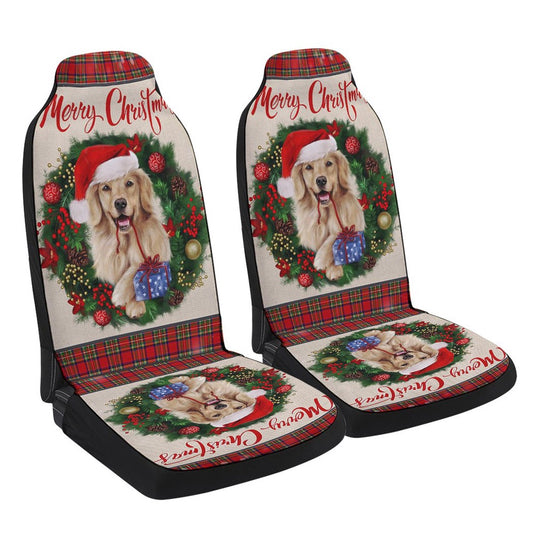Merry Christmas Golden Retriever Cars Seat Cover, Christmas Car Seat Covers, Car Decor Gift