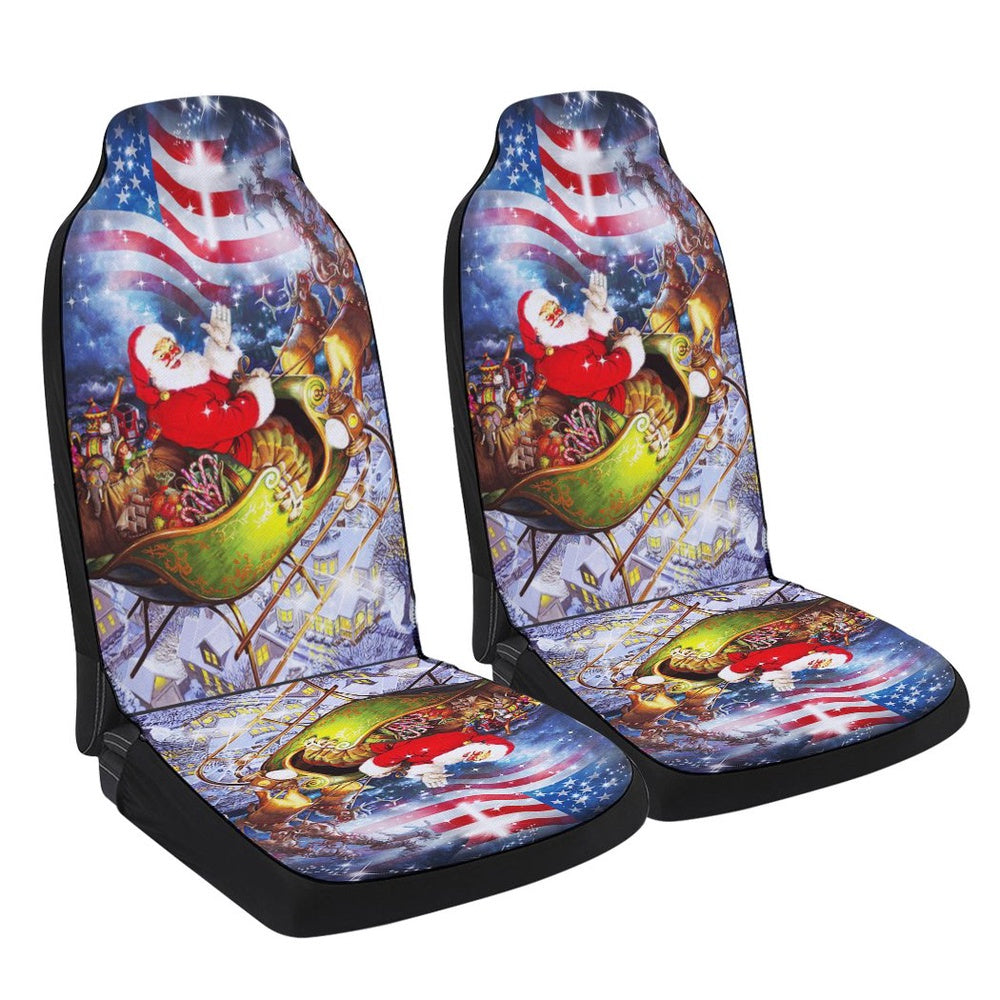 Merry Christmas Santa Claus American flag Cars Seat Cover, Christmas Car Seat Covers, Car Decor Gift