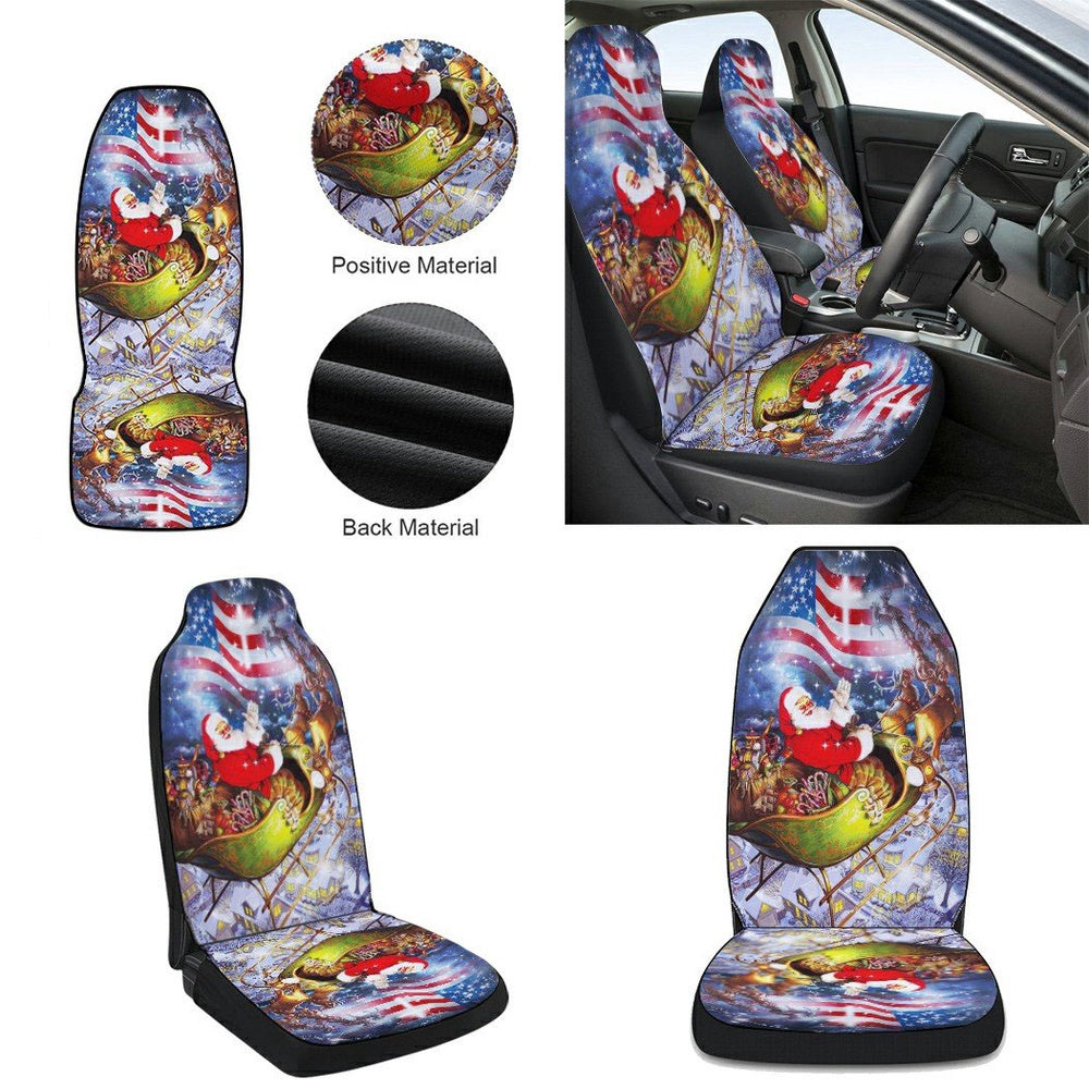 Merry Christmas Santa Claus American flag Cars Seat Cover, Christmas Car Seat Covers, Car Decor Gift