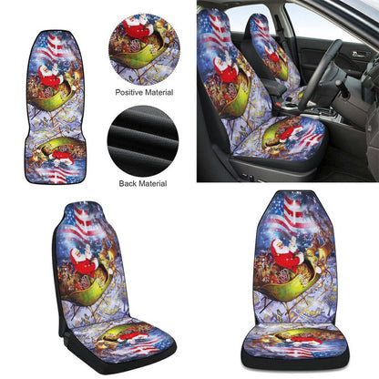 Merry Christmas Santa Claus American flag Cars Seat Cover, Christmas Car Seat Covers, Car Decor Gift