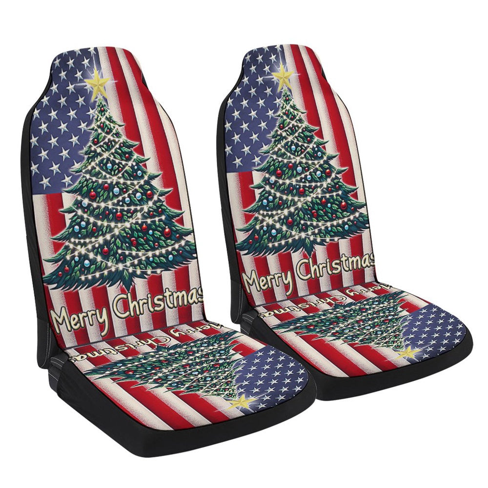 Merry Christmas Tree American flag Cars Seat Cover, Christmas Car Seat Covers, Car Decor Gift