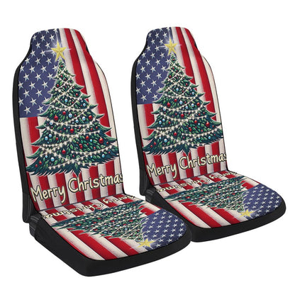 Merry Christmas Tree American flag Cars Seat Cover, Christmas Car Seat Covers, Car Decor Gift