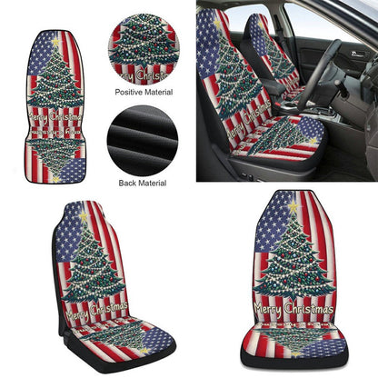 Merry Christmas Tree American flag Cars Seat Cover, Christmas Car Seat Covers, Car Decor Gift