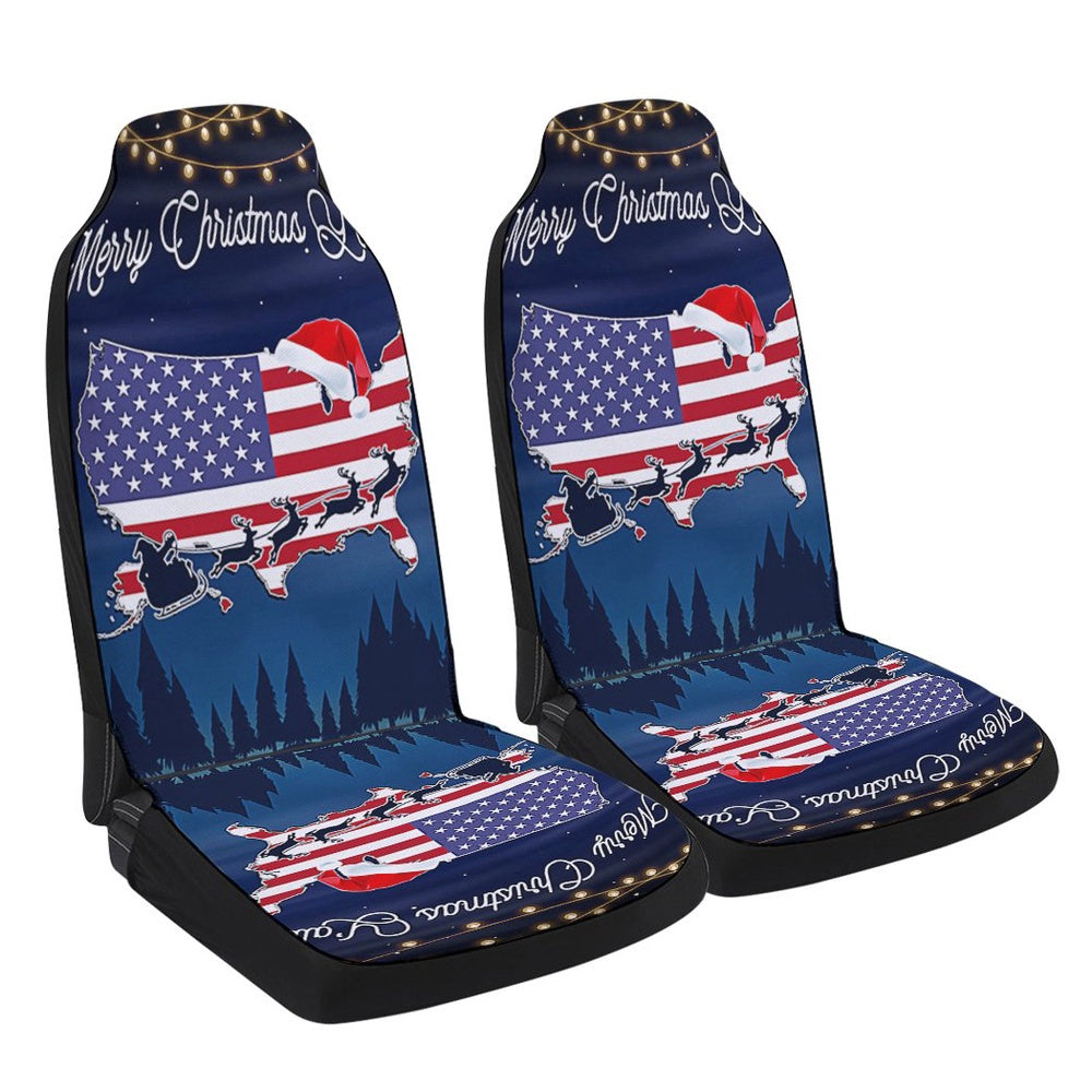 Merry Christmas You all American flag Cars Seat Cover, Christmas Car Seat Covers, Car Decor Gift