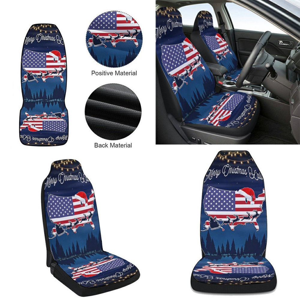 Merry Christmas You all American flag Cars Seat Cover, Christmas Car Seat Covers, Car Decor Gift