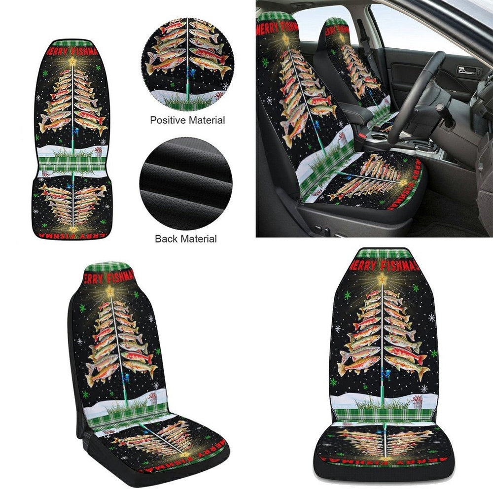 Merry Fishmas Tree Christmas Cars Seat Cover, Christmas Car Seat Covers, Car Decor Gift