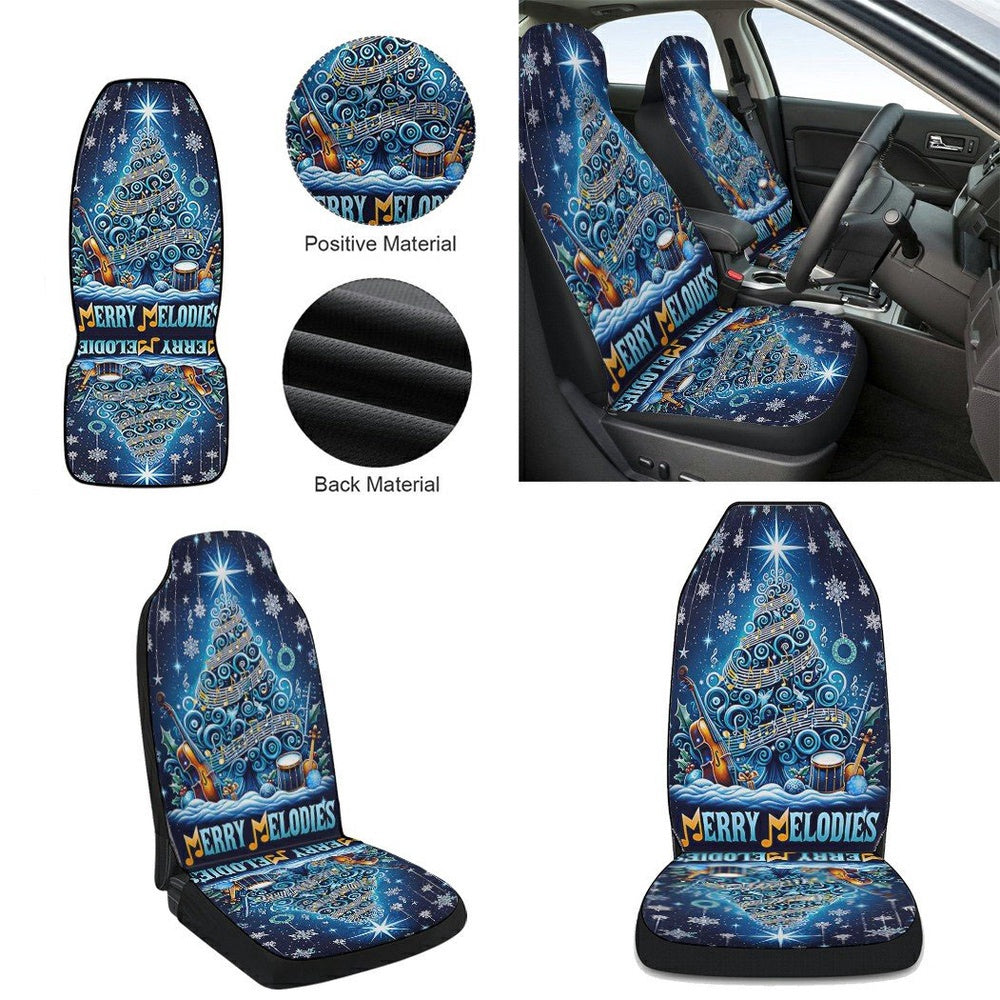 Merry Melodies Music Christmas Cars Seat Cover, Christmas Car Seat Covers, Car Decor Gift