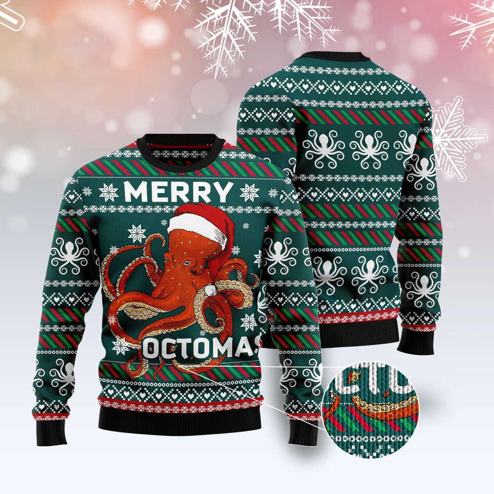 Merry Octomas Ugly Christmas Sweater, Funny Xmas Sweater, Sweater Xmas