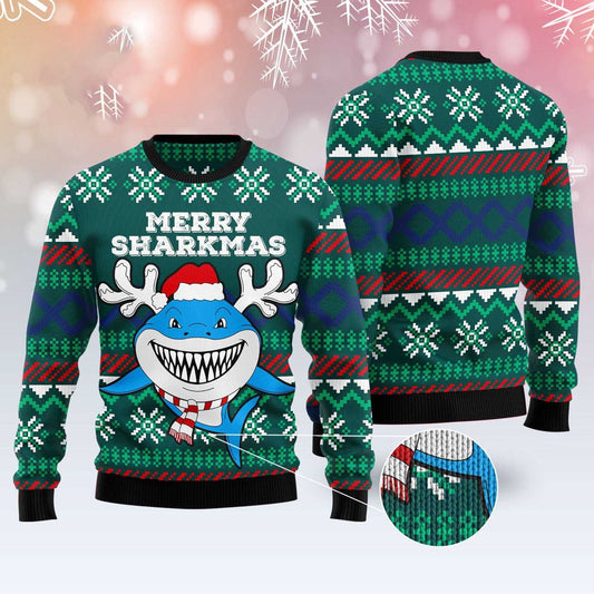 Merry Sharkmas Ugly Christmas Sweater, Funny Xmas Sweater, Sweater Xmas