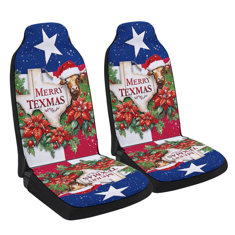 Merry Texmas Longhorns Christmas Texas Cars Seat Cover, Christmas Car Seat Covers, Car Decor Gift