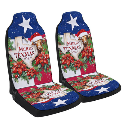 Merry Texmas Longhorns Christmas Texas Cars Seat Cover, Christmas Car Seat Covers, Car Decor Gift