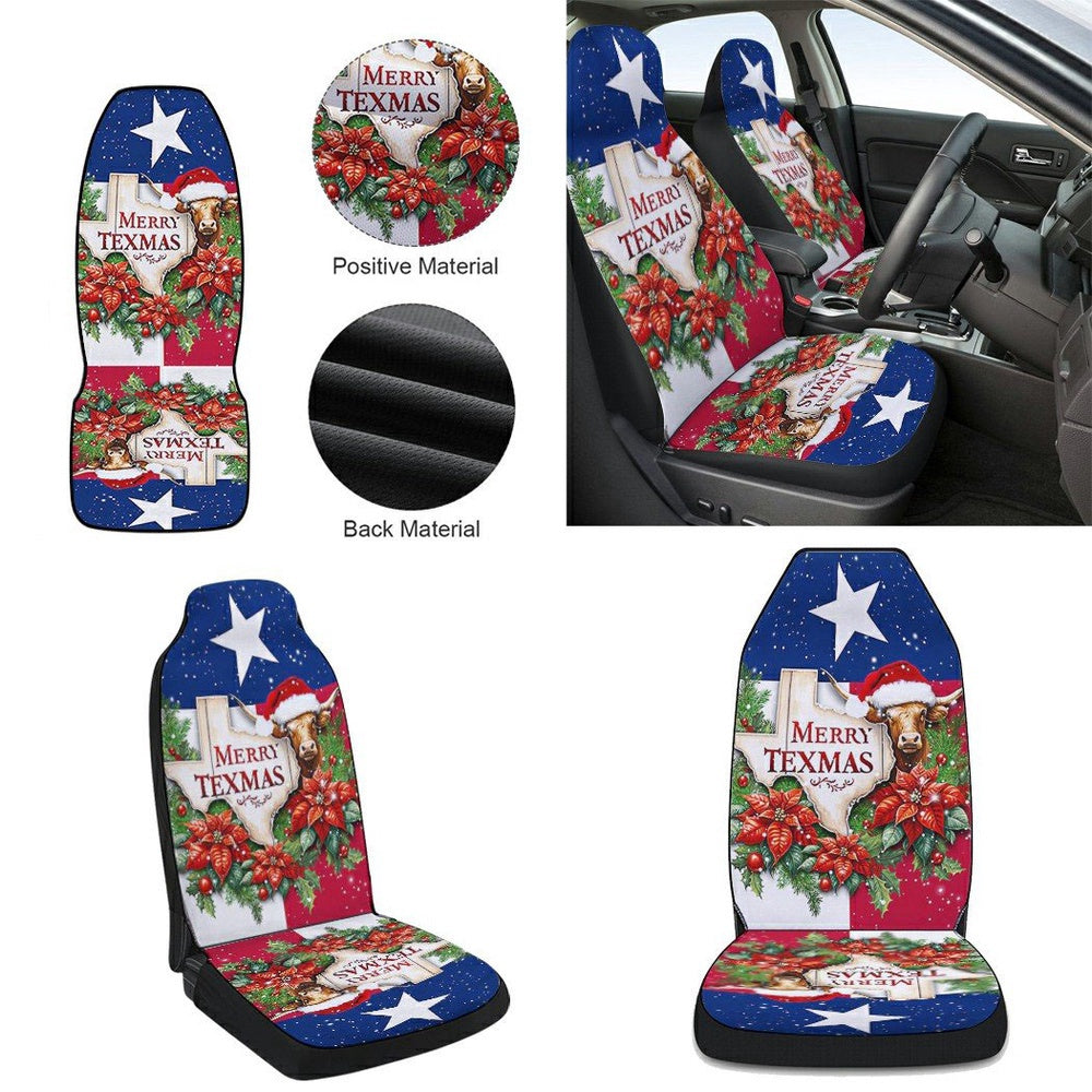 Merry Texmas Longhorns Christmas Texas Cars Seat Cover, Christmas Car Seat Covers, Car Decor Gift