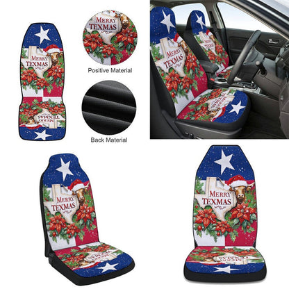 Merry Texmas Longhorns Christmas Texas Cars Seat Cover, Christmas Car Seat Covers, Car Decor Gift
