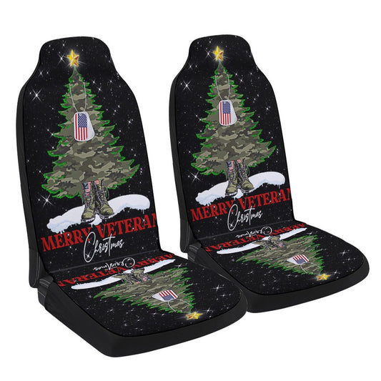 Merry Veteran Christmas Cars Seat Cover, Christmas Car Seat Covers, Car Decor Gift
