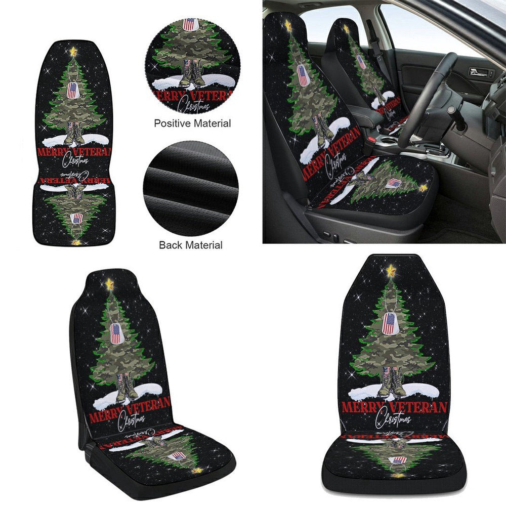 Merry Veteran Christmas Cars Seat Cover, Christmas Car Seat Covers, Car Decor Gift
