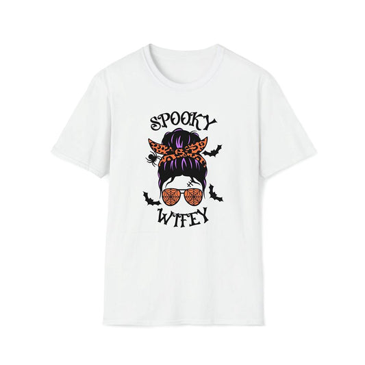 Messy Bun Spooky Wifey Premium T Shirt, Mother's Day Premium T Shirt, Mom Shirt
