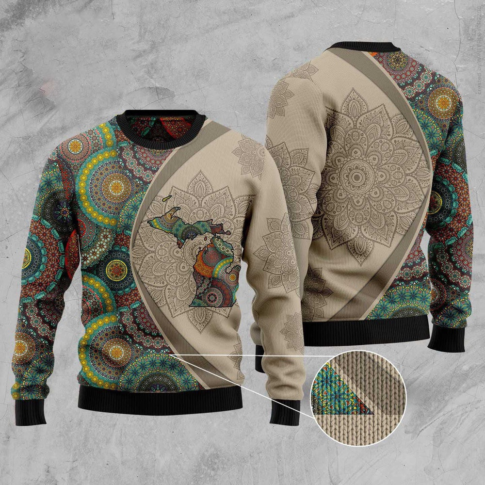 Michigan Mandala Funny Ugly Christmas Sweater, Funny Xmas Sweater, Sweater Xmas