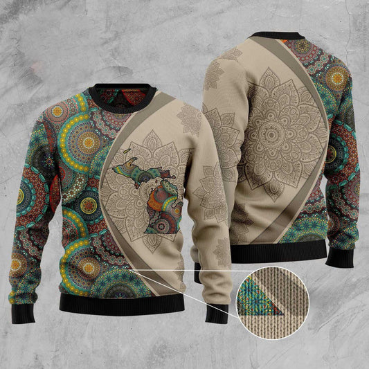Michigan Mandala Funny Ugly Christmas Sweater, Funny Xmas Sweater, Sweater Xmas