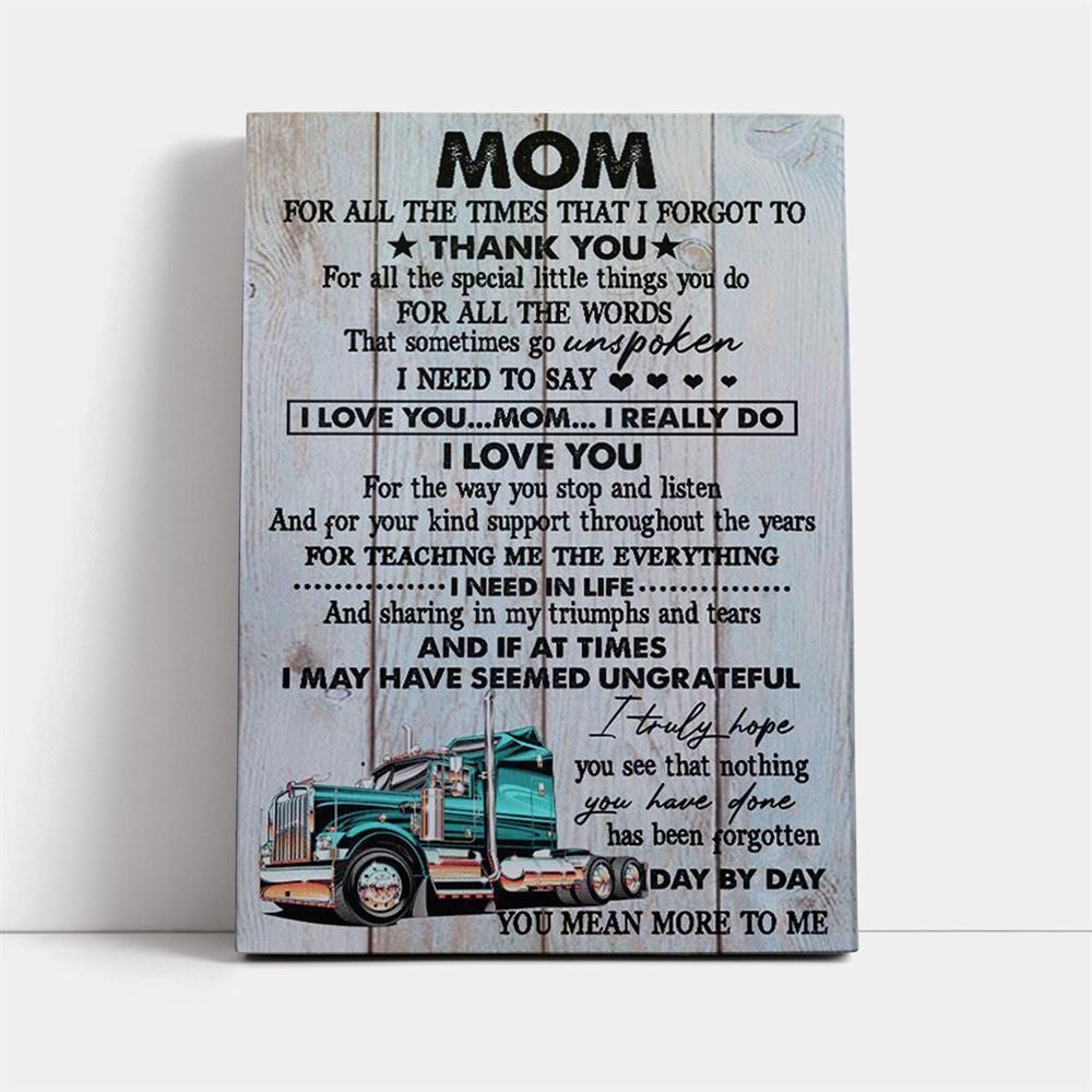 Mom, Thank You For Everything Truck Canvas, Mother's Day Canvas Art, Gift For Mom, Birthday Gift, Mother's Day Wall Art