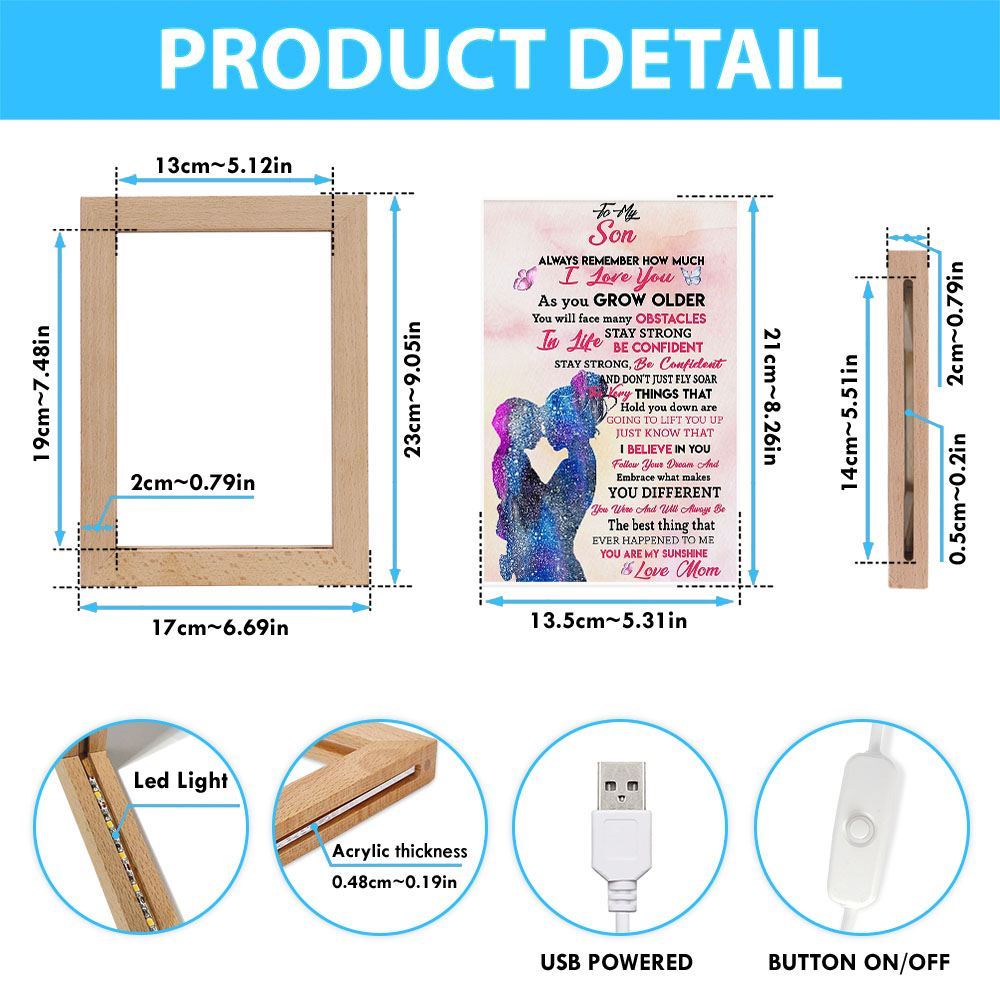 Mom To Son - You Are My Sunshine Vertical Frame Lamp, Mother's Day Night Light, Best Mom Ever, Gift For Mom