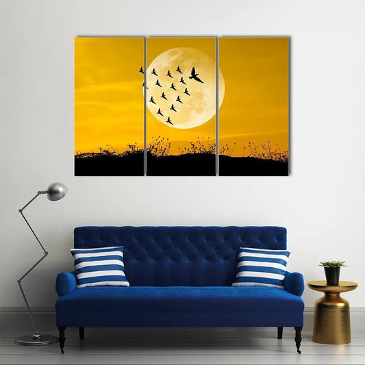 Moon & Birds Silhouettes Canvas Wall Art Decor
