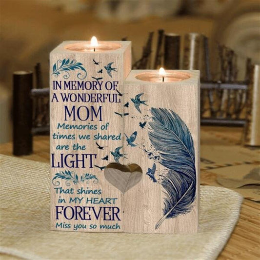 Mother's Day Candle Holders, In Memory Of A Wonderful Mom, Wooden Memorial Candlestick Gifts for Mom