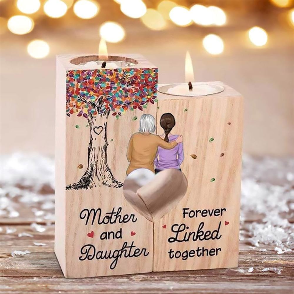 Mother's Day Candle Holders, Mother And Daughter Forever Linked Togther Heart Candle Holders
