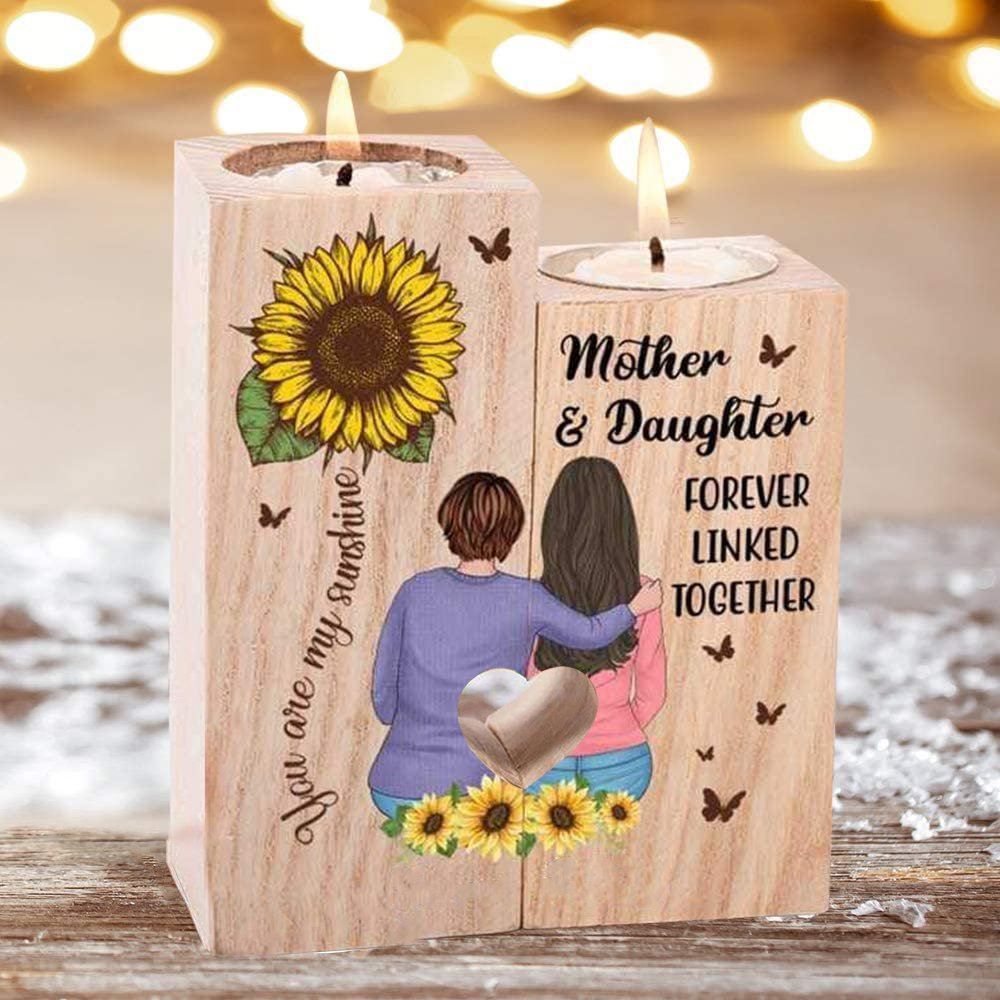 Mother's Day Candle Holders, Mother Daughter, Forever Linked Together. You Are My Sunshine Heart Candle Holders