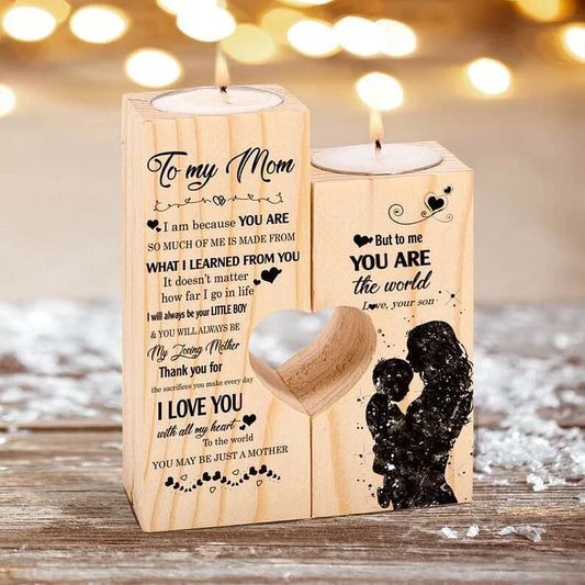 Mother's Day Candle Holders, Son To Mom Wooden Candle Holder, I Will Always Be Your Little Boy & You Will Always Be My Loving Mother