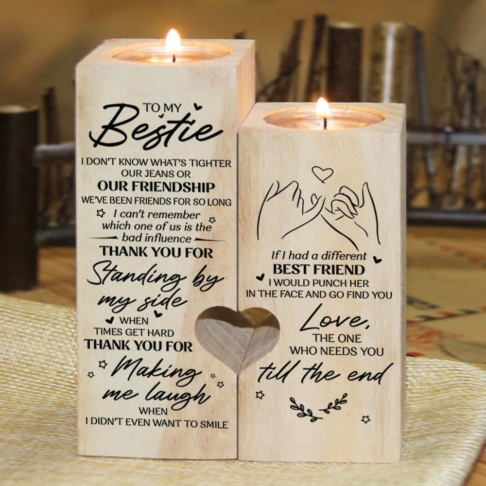 Mother's Day Candle Holders, To Bestie, Thank You By My Side When Times Get Hard Heart Candle Holders