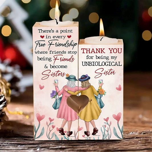 Mother's Day Candle Holders, To Bestie, Thank You For Being My Unbiological Sister Heart Candle Holders