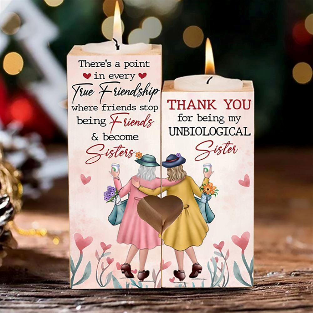 Mother's Day Candle Holders, To Bestie, Thank You For Being My Unbiological Sister Heart Candle Holders