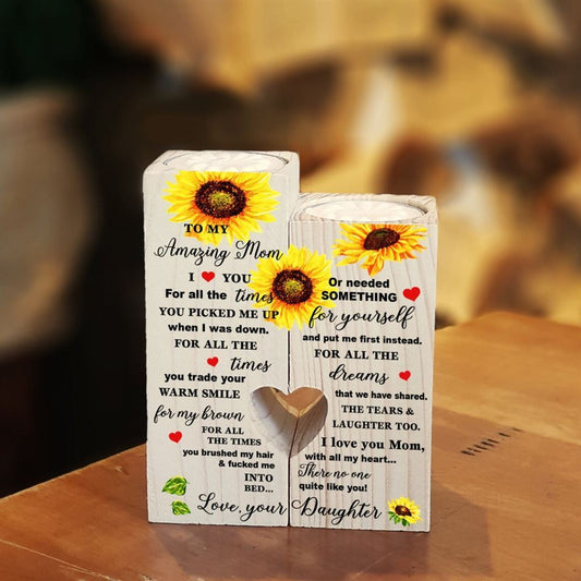 Mother's Day Candle Holders, To My Amazing Mom, I Love You For All The Times You Picked Me Up Heart Candle Holders