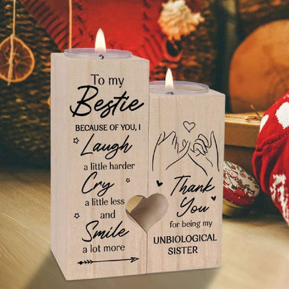 Mother's Day Candle Holders, To My Bestie, Because Of You I Laugh A Little Harder Cry Heart Candle Holders