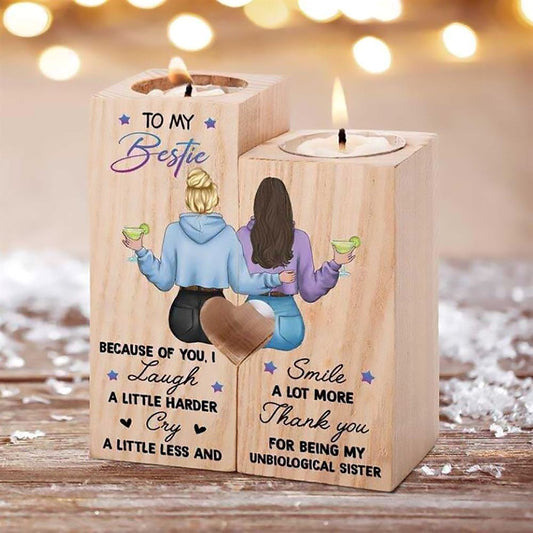 Mother's Day Candle Holders, To My Bestie, Thank You For Being My Unbiological Sister 1 Heart Candle Holders
