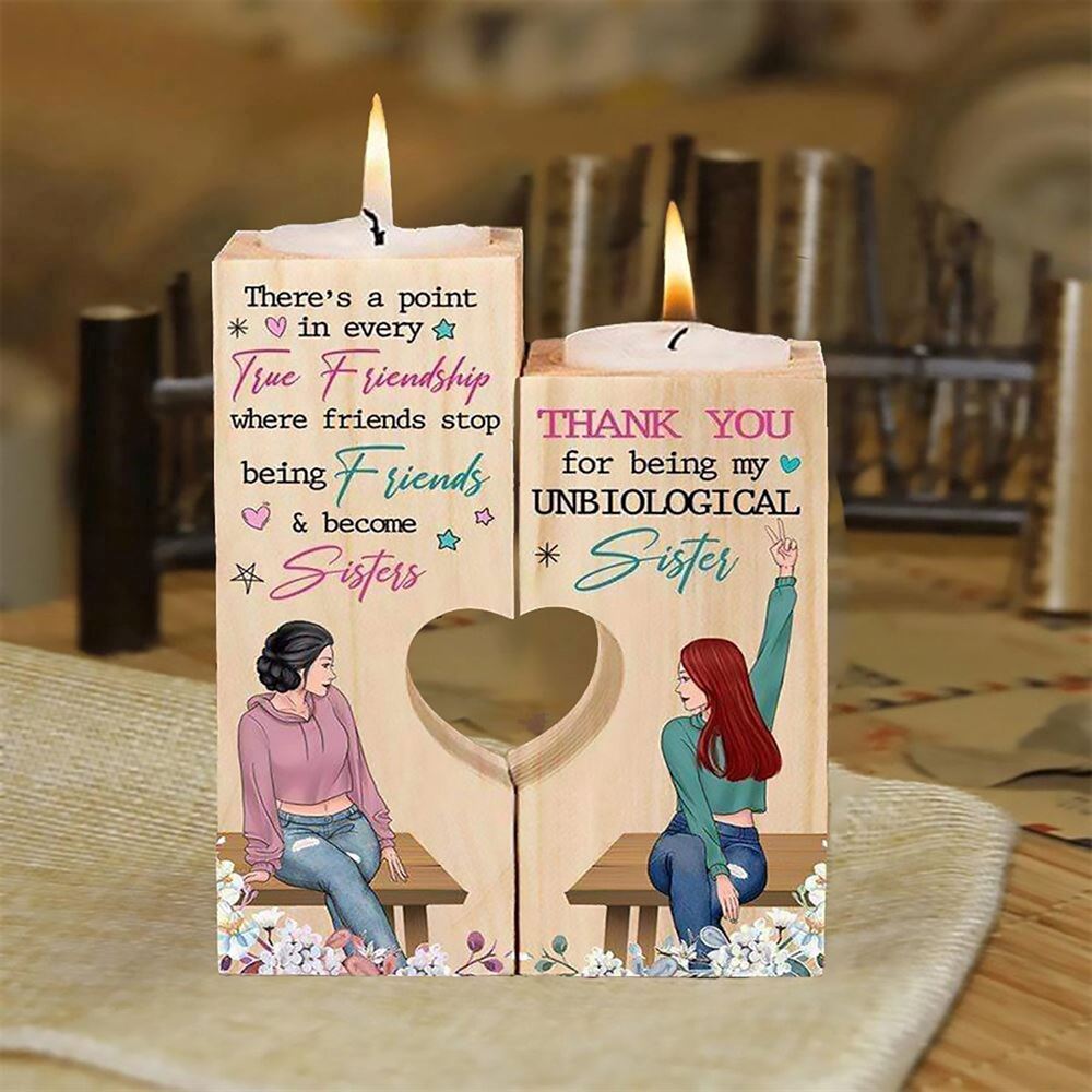 Mother's Day Candle Holders, To My Bestie, Thank You For Being My Unbiological Sister 2 Heart Candle Holders